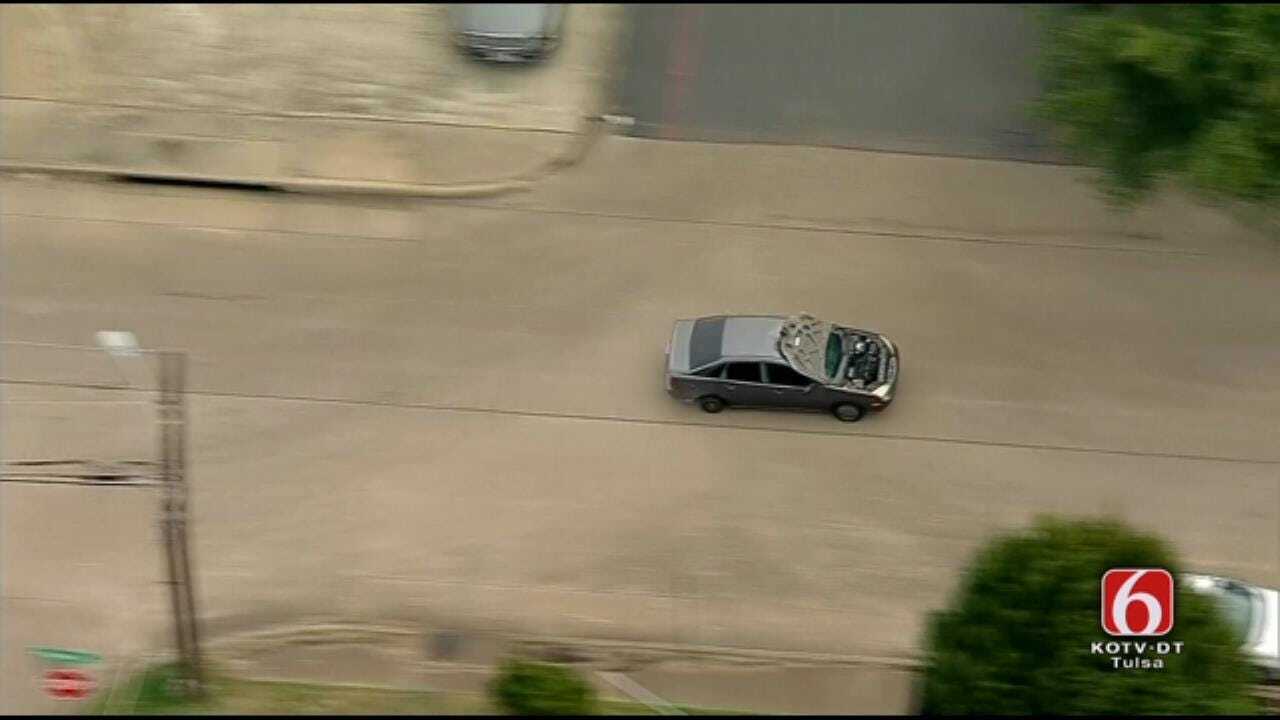 Dallas Police Chase Car With Hood Blocking Windshield
