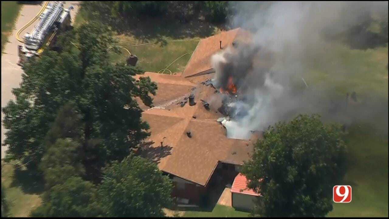 WEB EXTRA: Bob Mills SkyNews 9 HD Flies Over Edmond House Fire