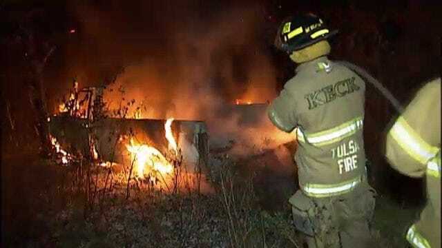 WEB EXTRA: Tulsa Firefighters Working To Extinguish Pickup Truck Fire