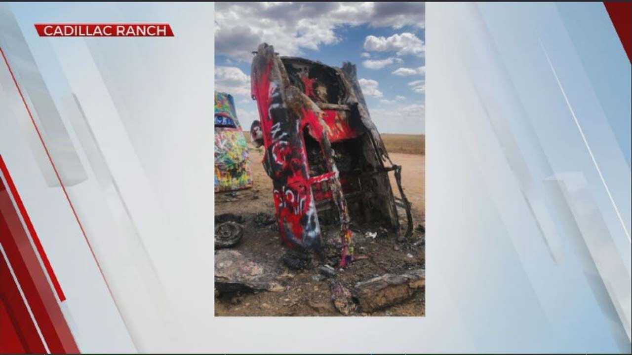 WATCH: Car In Texas Cadillac Ranch Damaged In Fire