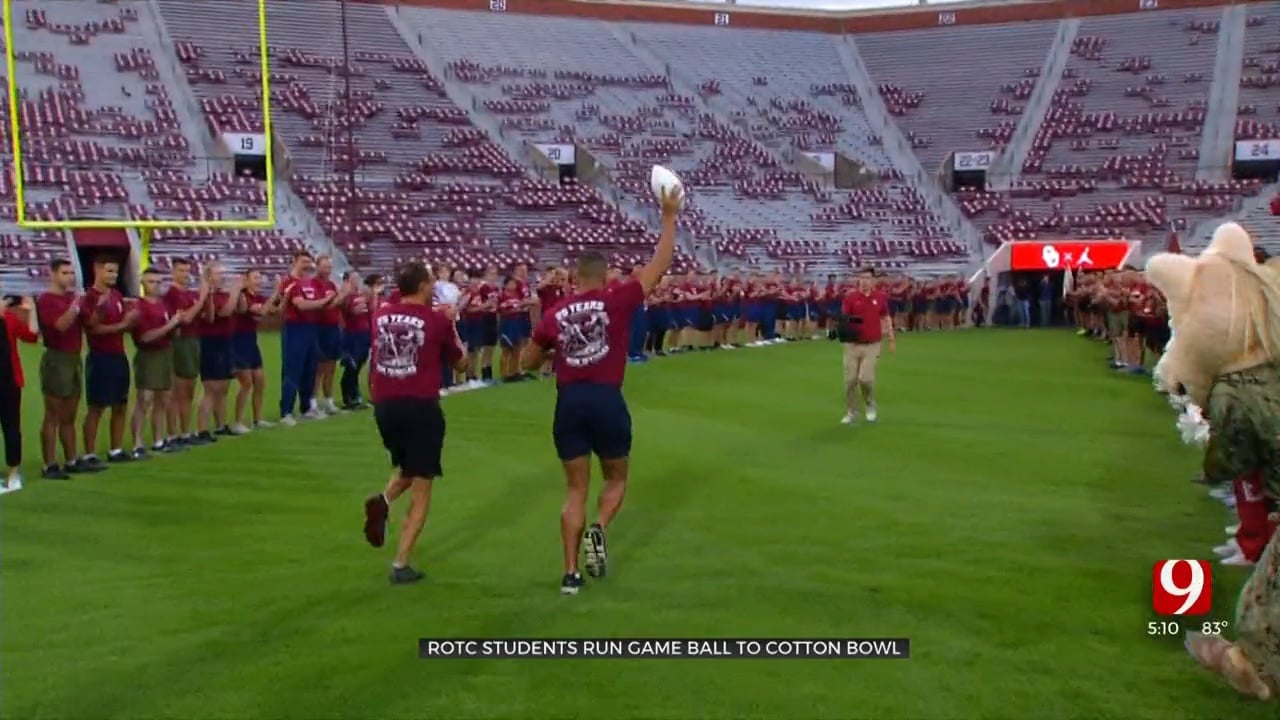 ROTC Students Continue Tradition Of Running Game Ball To Cotton Bowl 