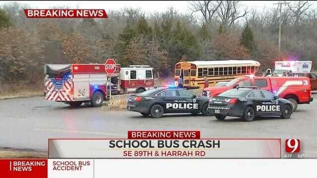 Emergency Crews Respond To Accident Involving School Bus, Concrete Truck In SE OKC
