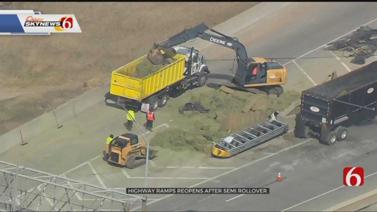 Crews Clear Spill From Overturned Semi On Tulsa Highway