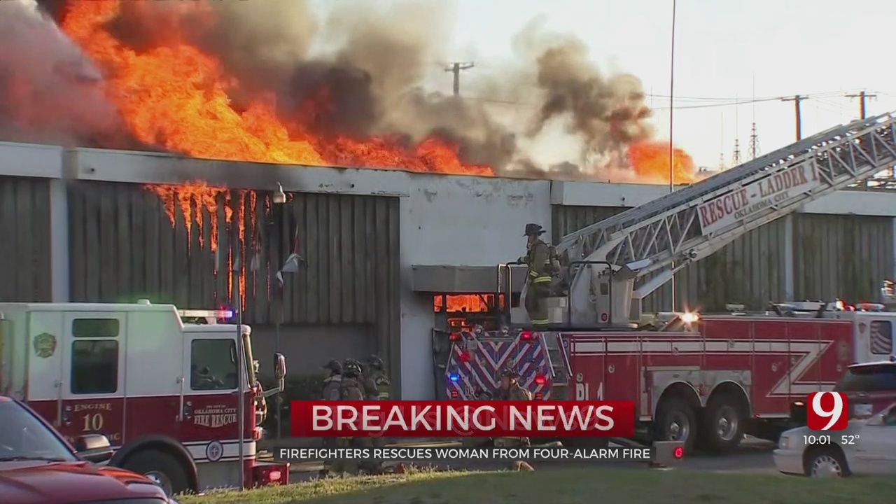 OKCFD: Woman Rescued From 4-Alarm Commercial Fire Moments Before Flames Engulfed Building