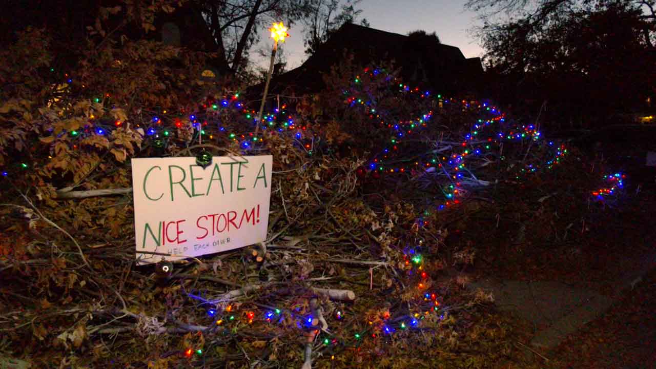 OKC Family Creates Christmas Display With Downed Limbs From Ice Storm 