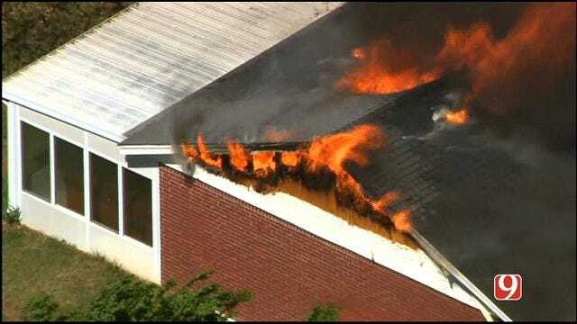 WEB EXTRA: SkyNews9 Watches As Firefighters Douse Choctaw House Fire