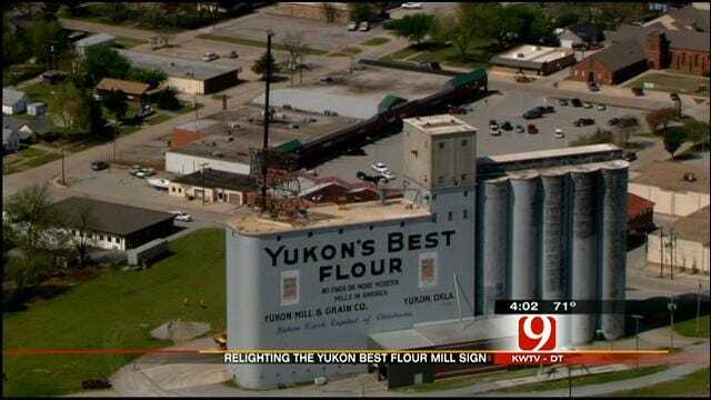 Sign From Yukon's Historic Flour Mill Removed For Repairs