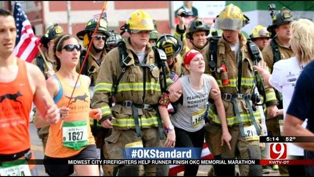 MWC Firefighters Help Runner Finish Memorial Marathon