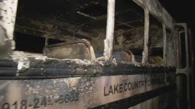 WEB EXTRA: Sand Springs Stolen Church Bus Crashed And Burned