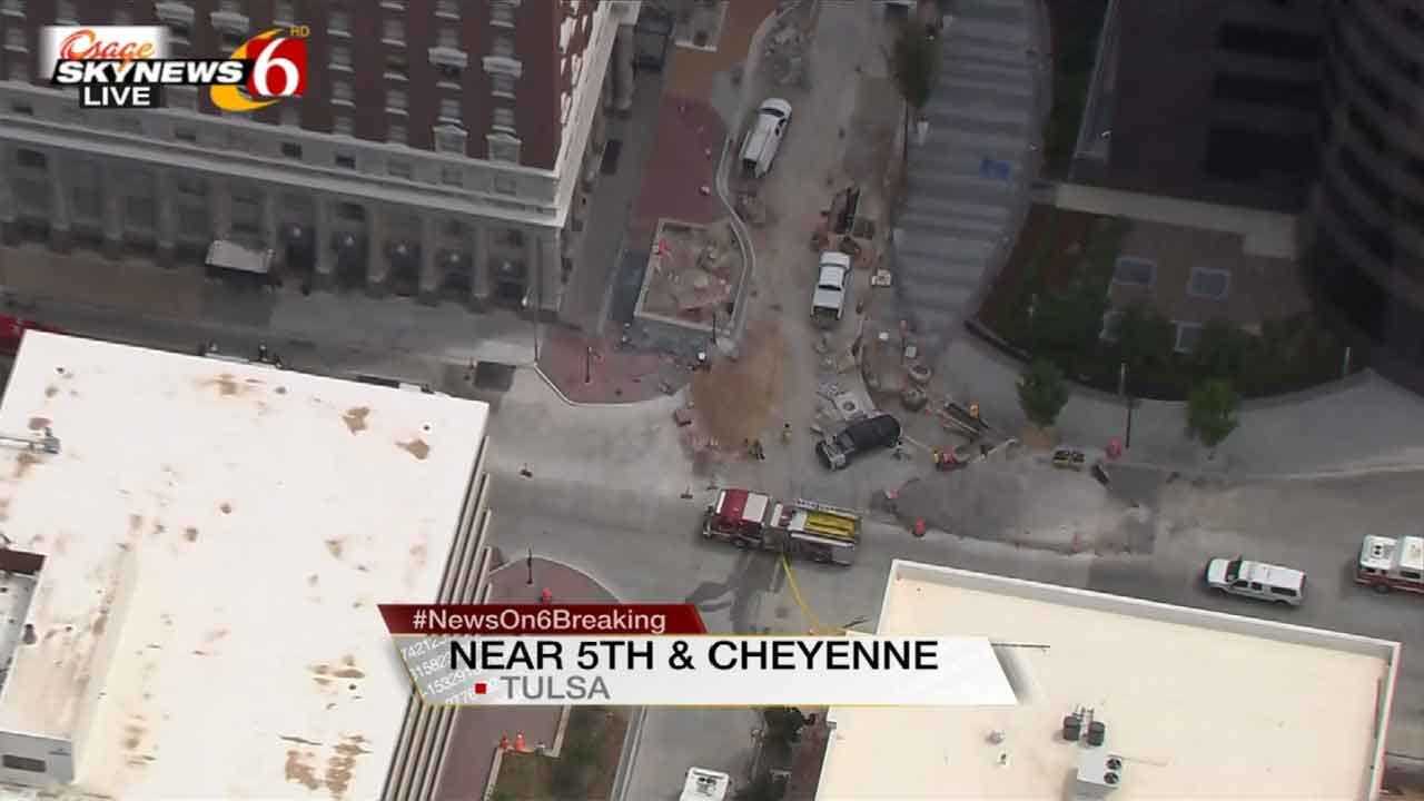 WATCH: Gas Line Rupture In Downtown Tulsa