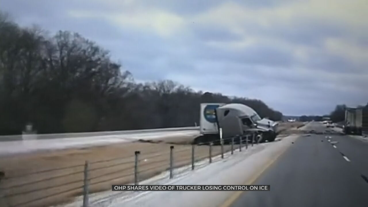OHP Shares Video Of Trucker Losing Control On Ice Along I-40