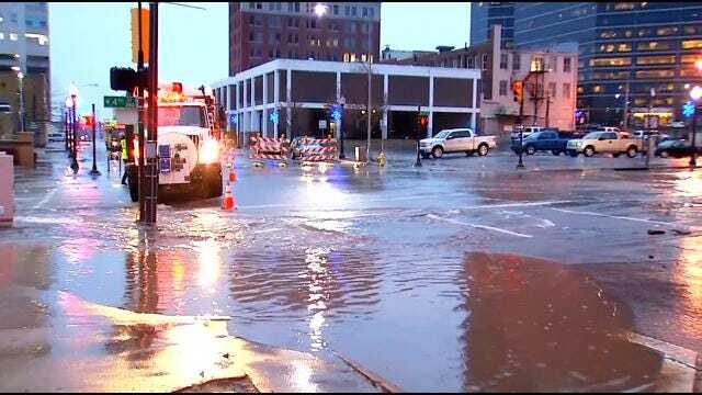 WEB EXTRA: Water Line Break In Downtown Tulsa