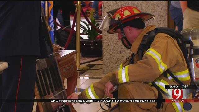 Firefighters Climb Downtown OKC Building to Honor Firefighters Killed In 9/11