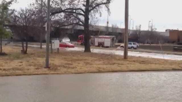 WEB EXTRA: Tulsa Firefighters Help Motorist From Stalled Car