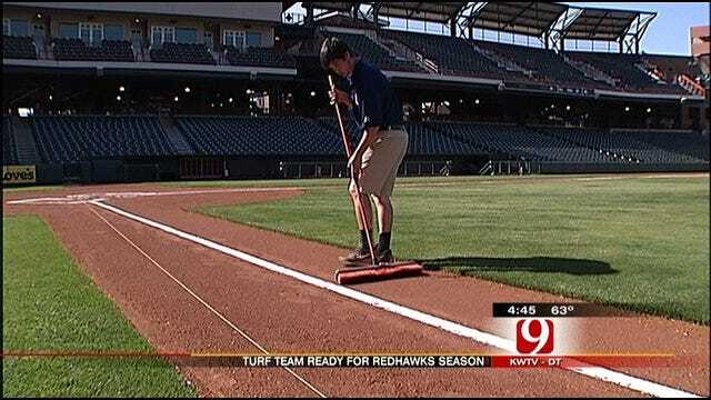 Turf Crew Busy Preparing For OKC RedHawks Opening Day