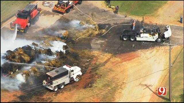 WEB EXTRA: SkyNews 9 Flies Over Truck Fire East Of Guthrie