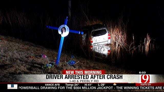 OKC Police: Drunk Driver Damages Roadside Memorial Along I-40