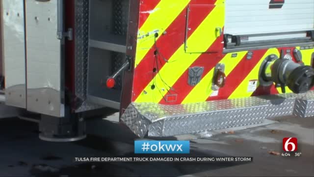 Tulsa Fire Truck Hit During Winter Weather