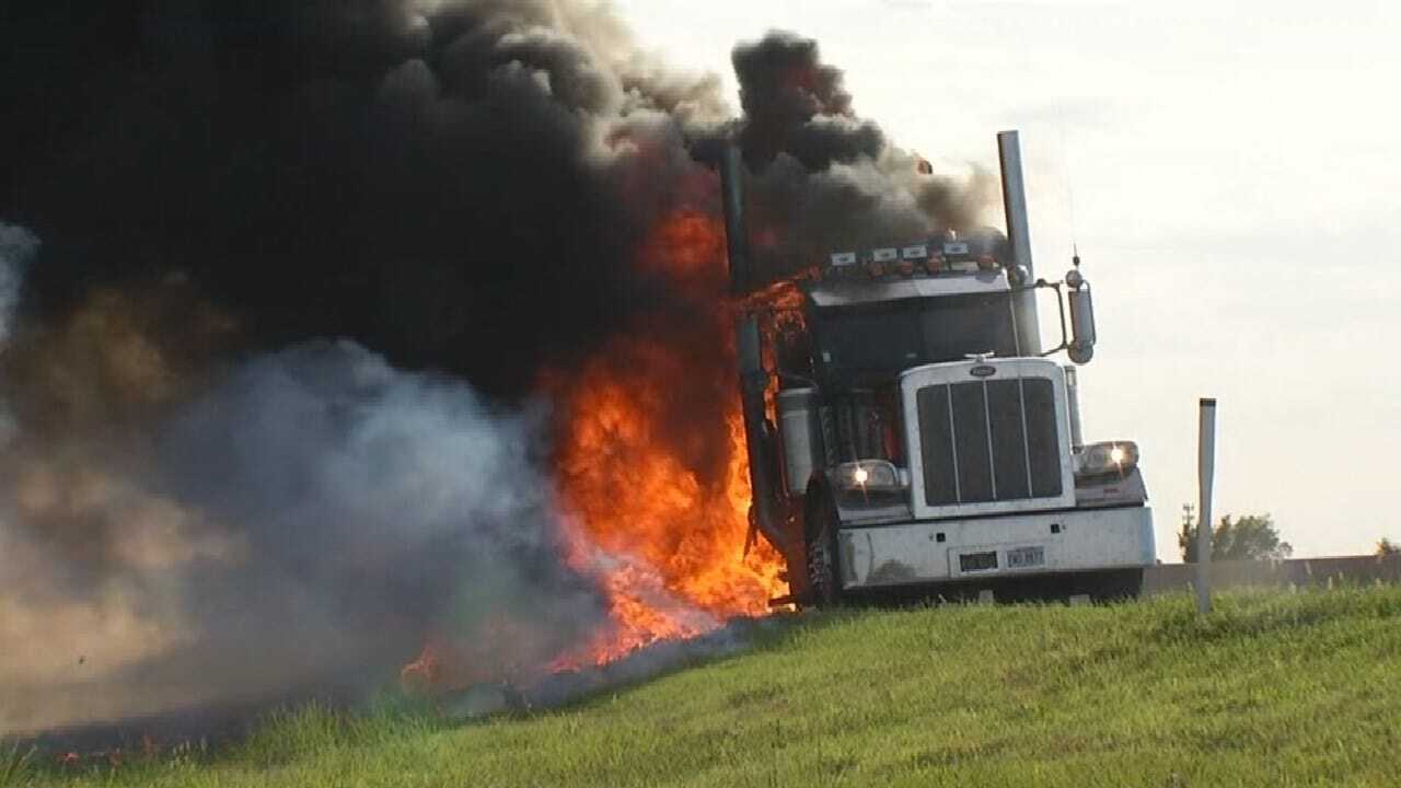 Semi Truck Catches Fire On I-44