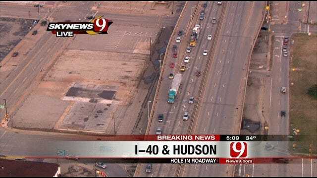 Large Hole On Highway Shuts Down Parts Of I-40 In OKC