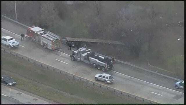 WEB EXTRA: Video From SkyNews6 Of Crashed Semi On U.S. Highway 75 In Tulsa