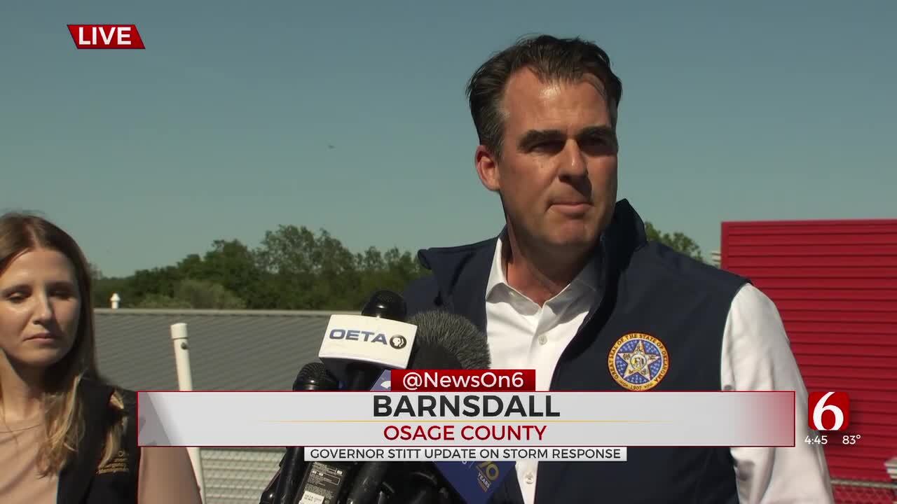 Gov. Stitt Holds Briefing In Barnsdall After Deadly Tornado