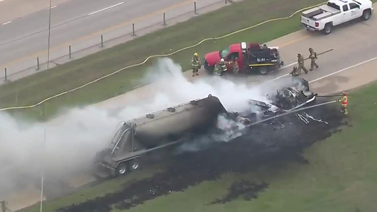 Watch: Semi Catches Fire On Highway 75 In Owasso; Authorities Battle Flames