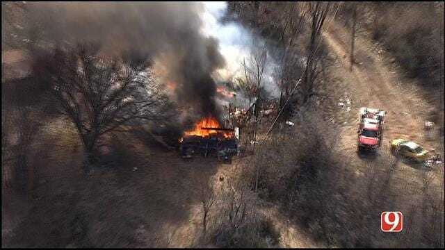 WEB EXTRA: SkyNews 9 Flies Over Abandoned House Fire In SE OKC
