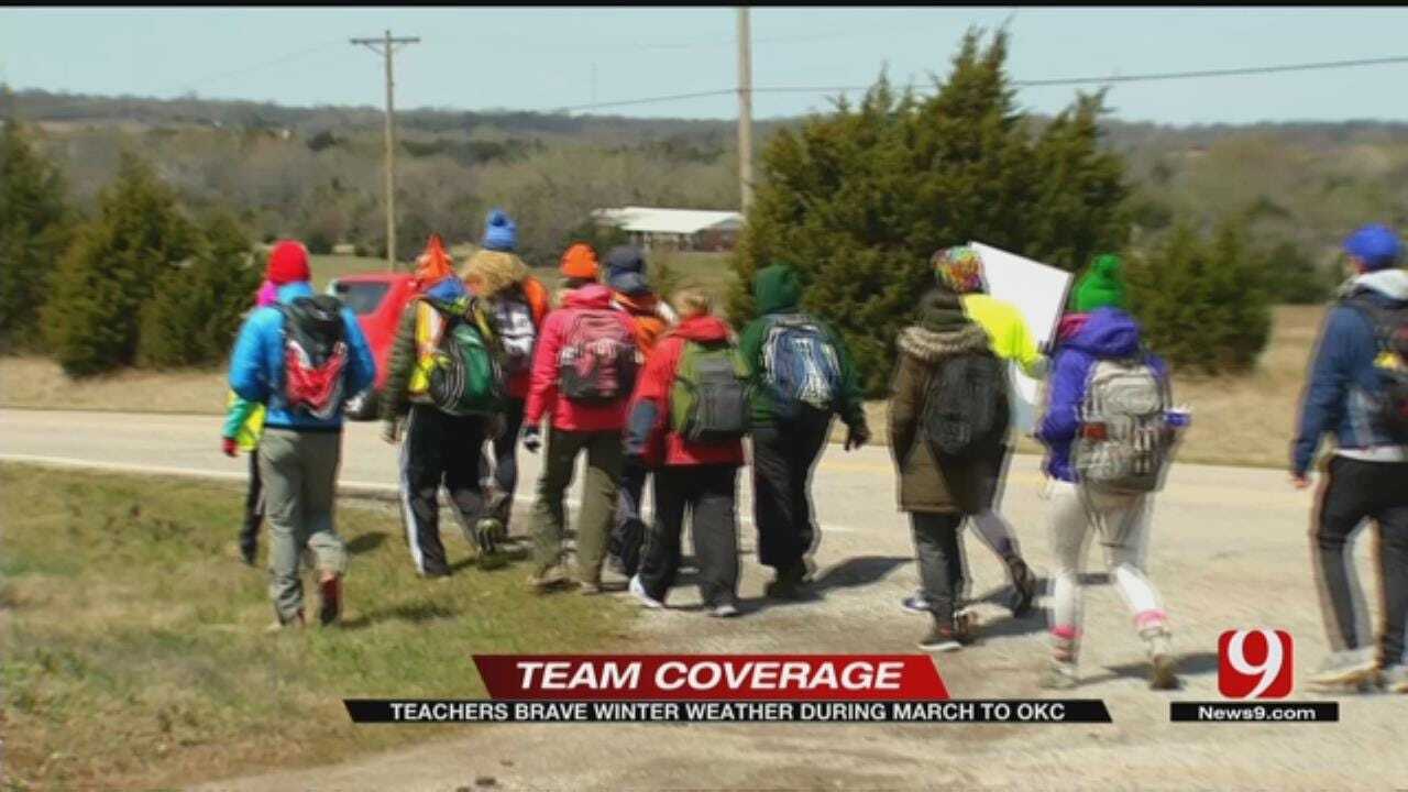Tulsa Teachers Marching To State Capitol Reach Halfway Point