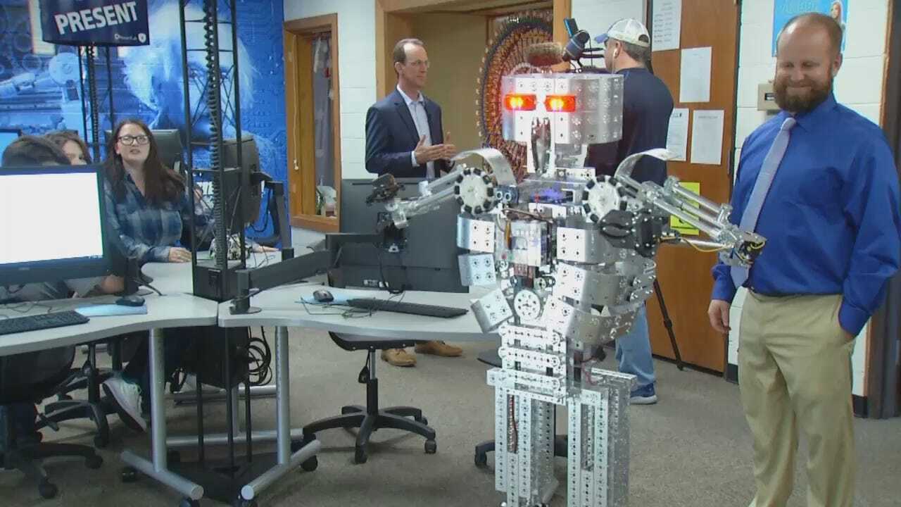 Robot Cuts Ribbon On Northeast Oklahoma STEM Lab Investment