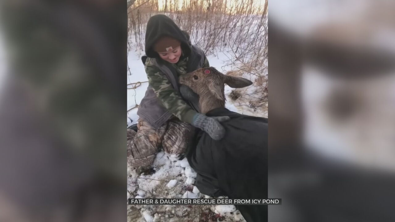 Drumright Father, Daughter Rescue Deer From Icy Pond