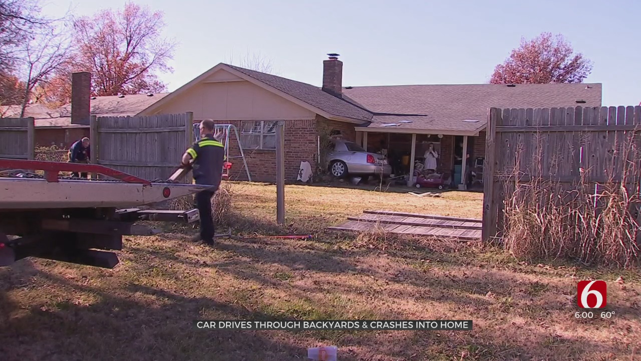 Car Drives Through Backyards & Crashes Into Tulsa Home