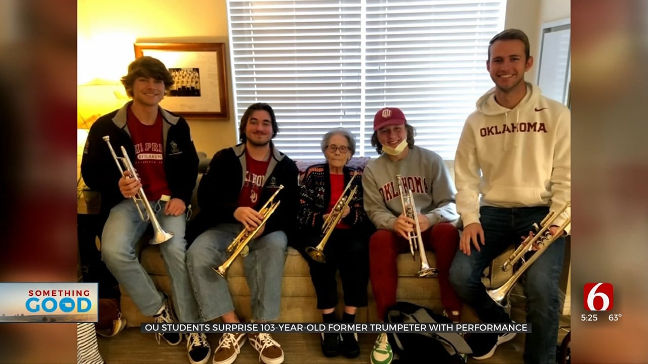 OU Band Members Give Surprise Trumpet Concert To 103-Year-Old Alum
