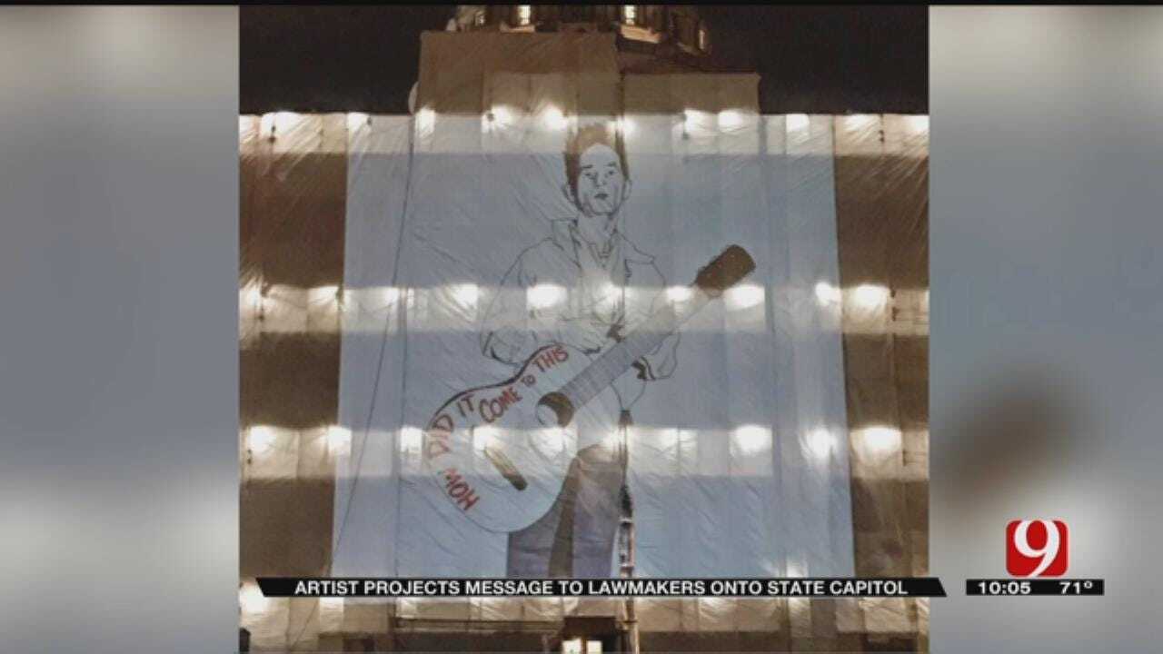 Artist Projects Work Onto State Capitol Tarp