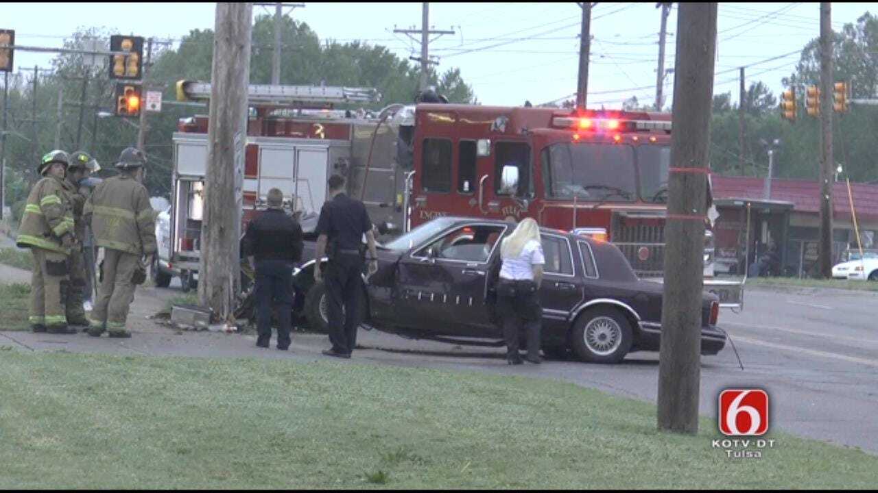 WEB EXTRA: Car Crashes Into Pole At Pine & Harvard In Tulsa