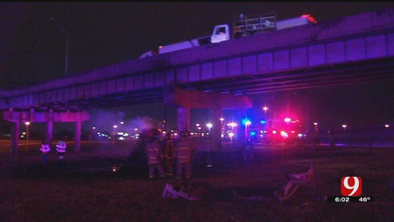 Semi Falls Off Overpass, Catches Fire In NW OKC