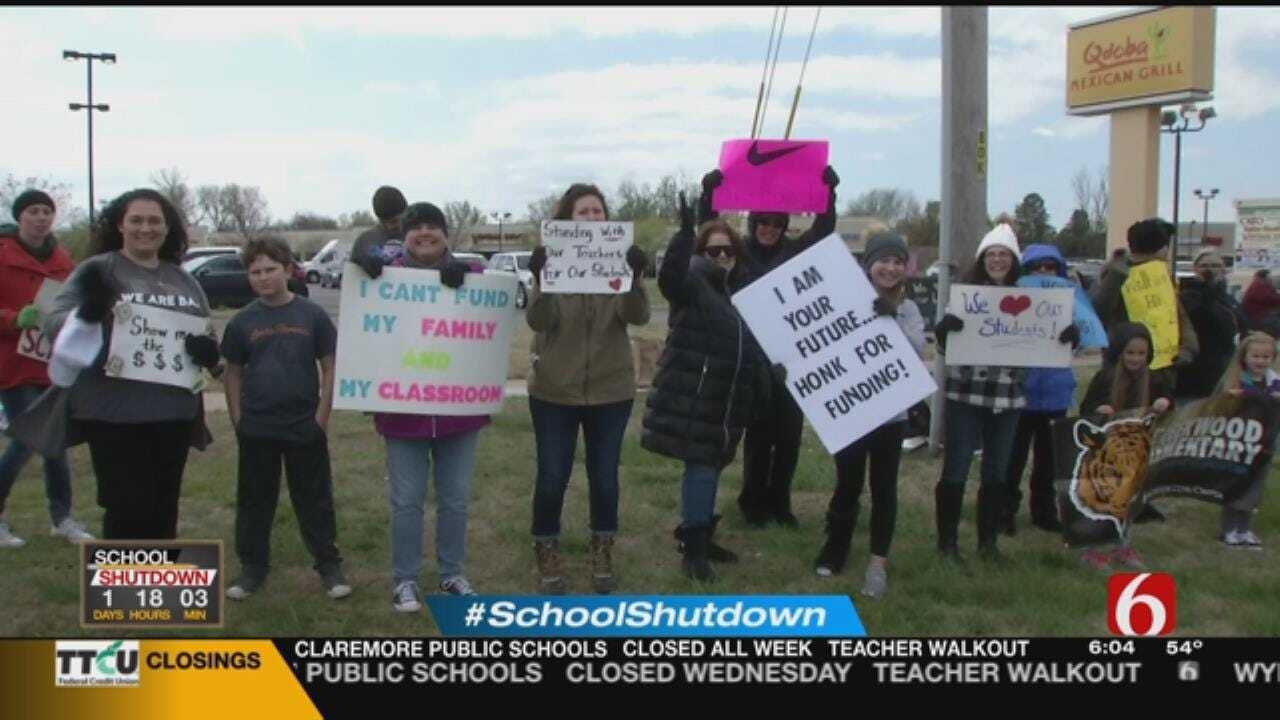 Supporters Line The Streets For Oklahoma Teachers