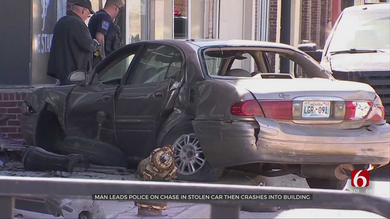 Man Leads Police On Chase In Stolen Car Then Crashes Into Building