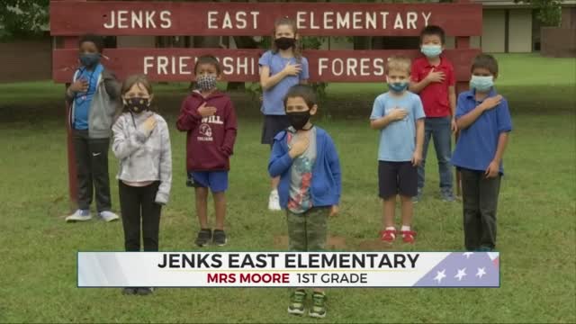 Daily Pledge: Mrs. Moore's 1st Grade Class  From Jenks East Elementary