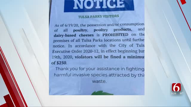 City Of Tulsa: Sign That Bans Chicken, Cheese At Tulsa Parks Is Fake 