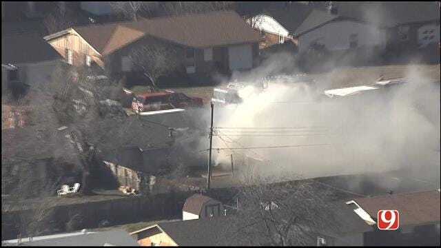 WEB EXTRA: Bob Mills SkyNews 9 HD Flies Over Moore Structure Fire