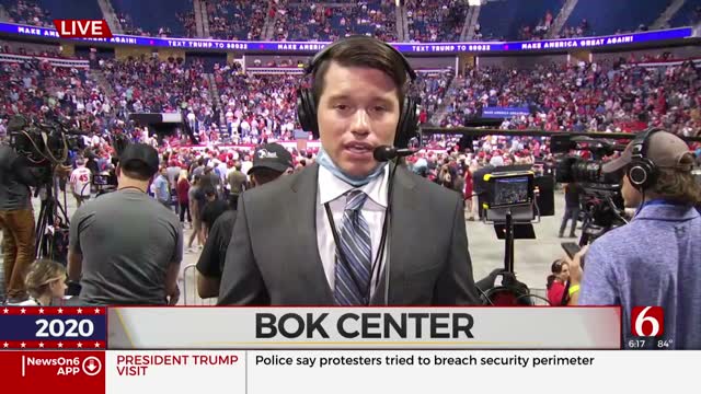 Crowds Anticipate President Trump's Arrival At BOK Center