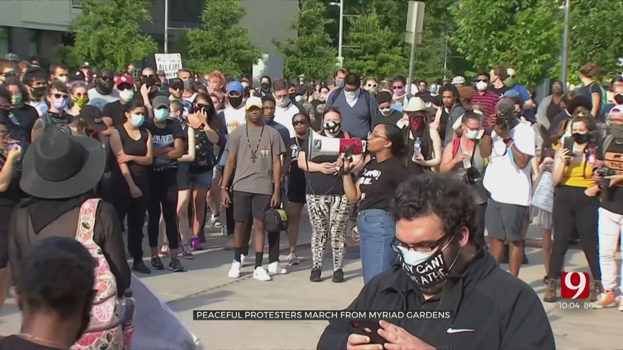Peaceful Protesters March From Myriad Gardens To OKC Police Department